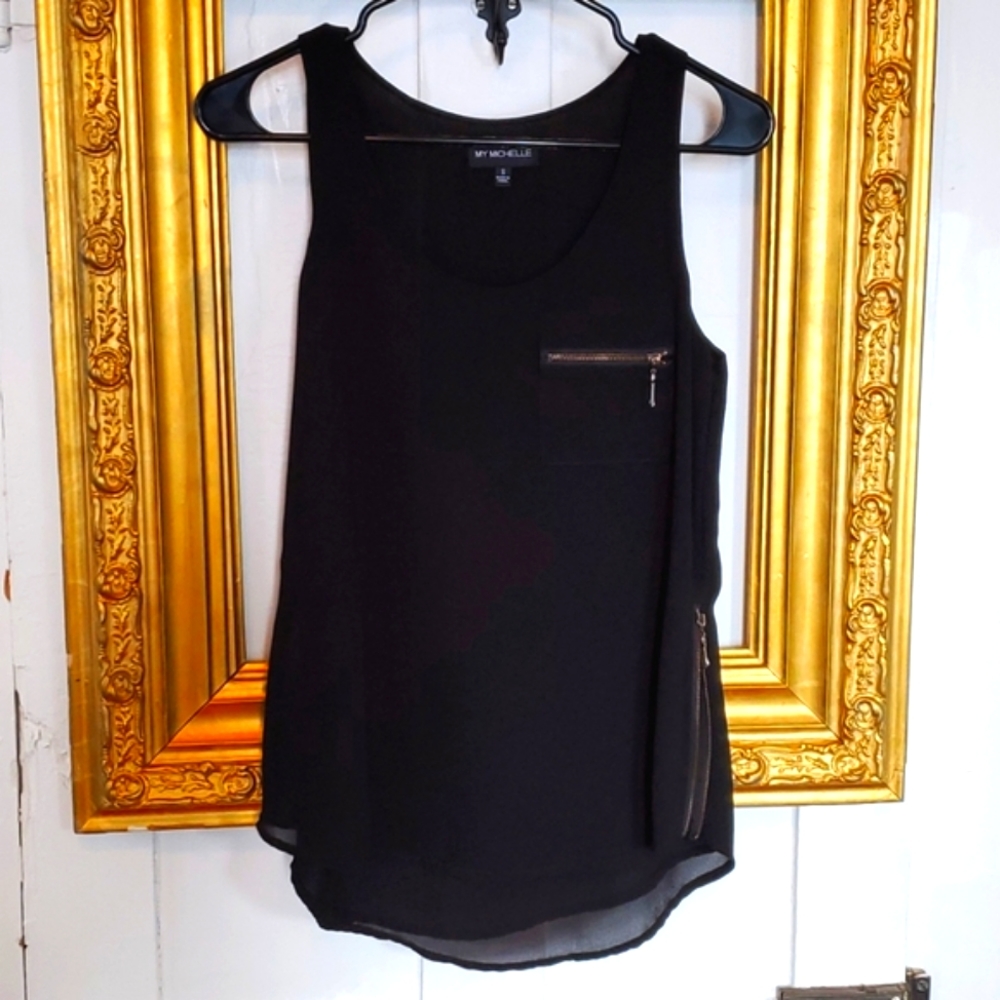 My Michelle Black Zipper Accent Hi-lo Top